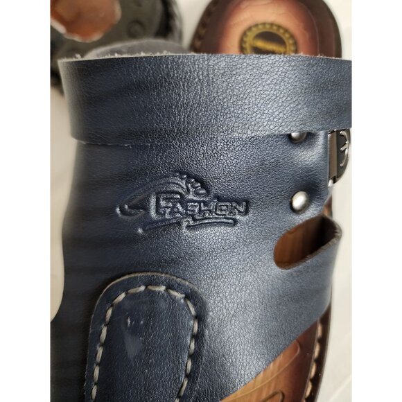 XiuXian Men's Navy Blue/Brown Fashion Leather Flip Flop Slipper Sandal Size 42 - Picture 5 of 10